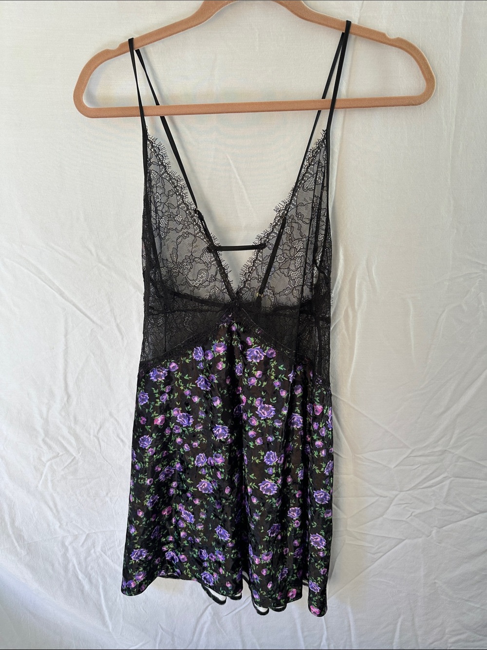 VS Black & Purple Floral Lace-Trim Slip Dress
